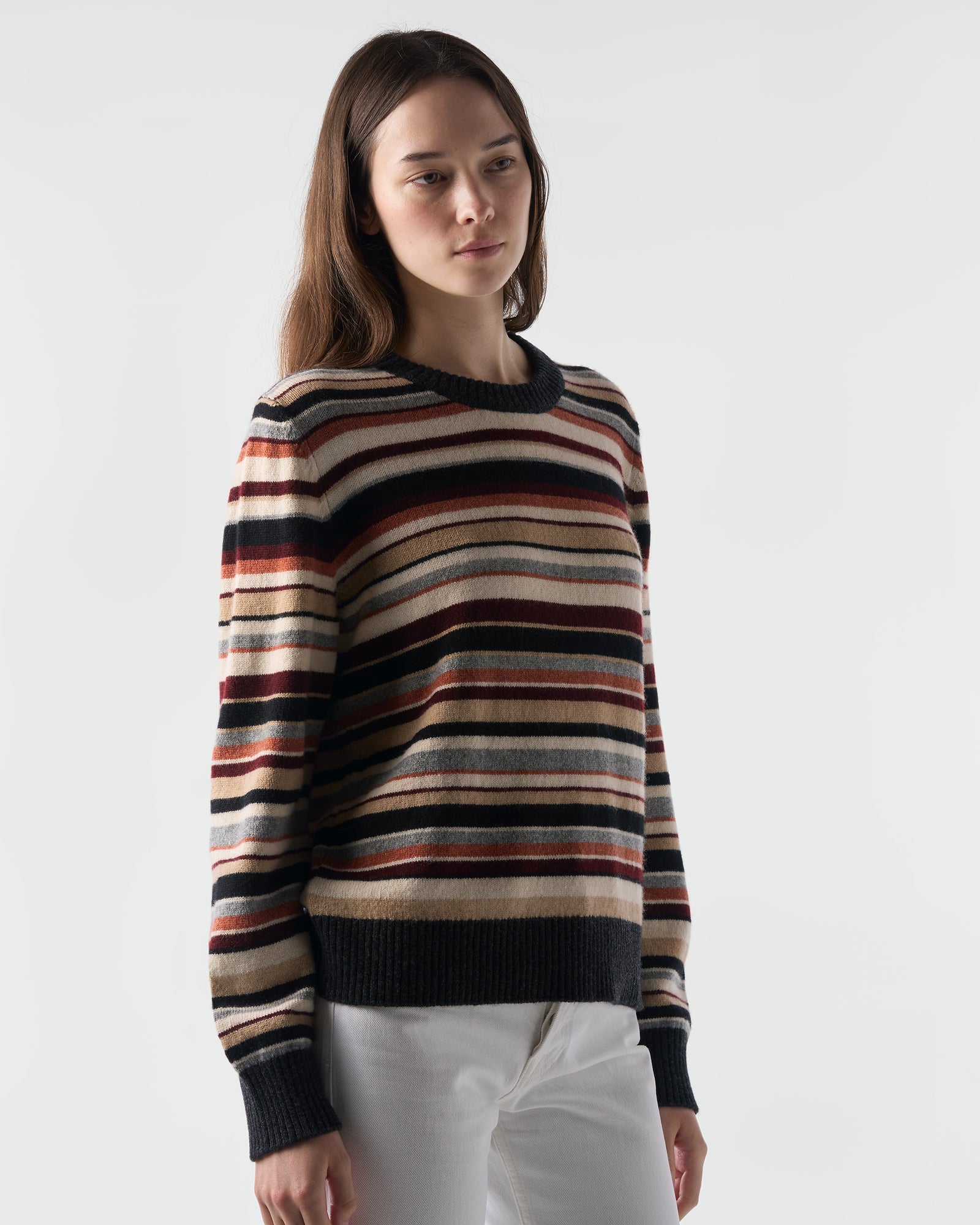 Multi-Stripe Crewneck Sweater in Sandstorm Lambswool