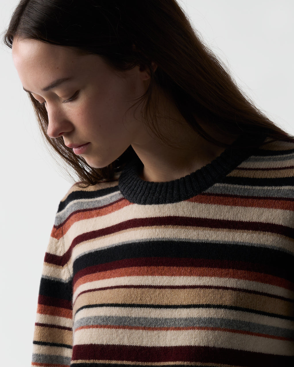 Multi-Stripe Crewneck Sweater in Sandstorm Lambswool