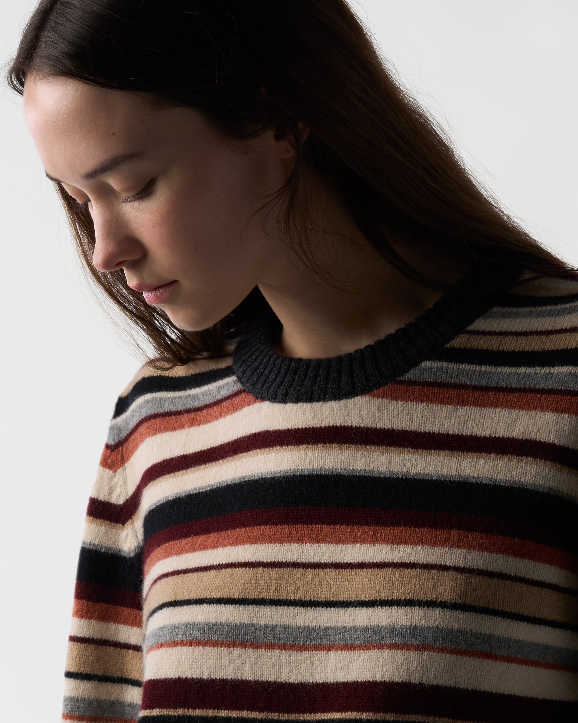 Multi-Stripe Crewneck Sweater in Sandstorm Lambswool