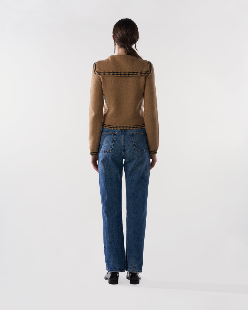 Sailor-Collar Cardigan in Brown Sugar Lambswool