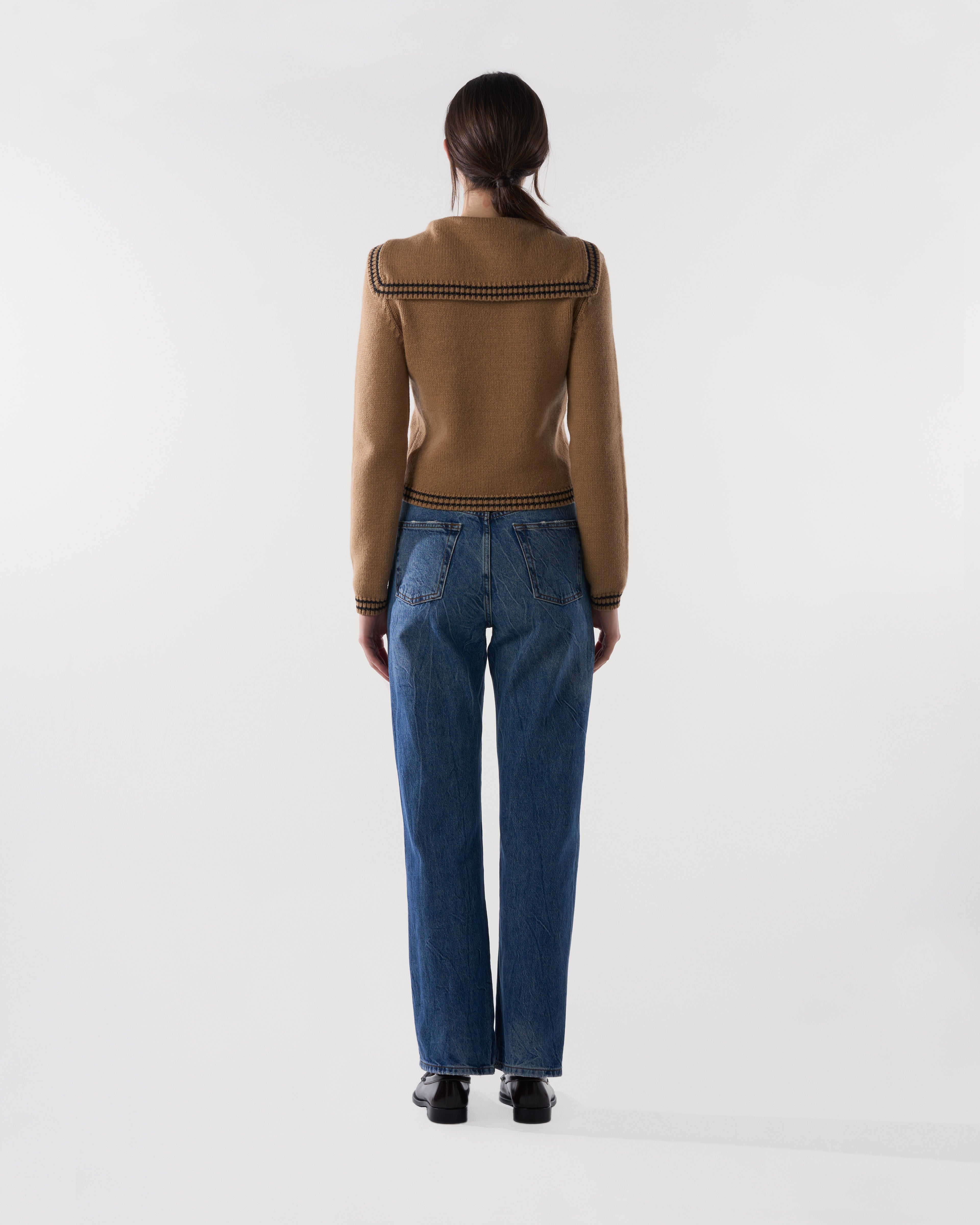 Sailor-Collar Cardigan in Brown Sugar Lambswool