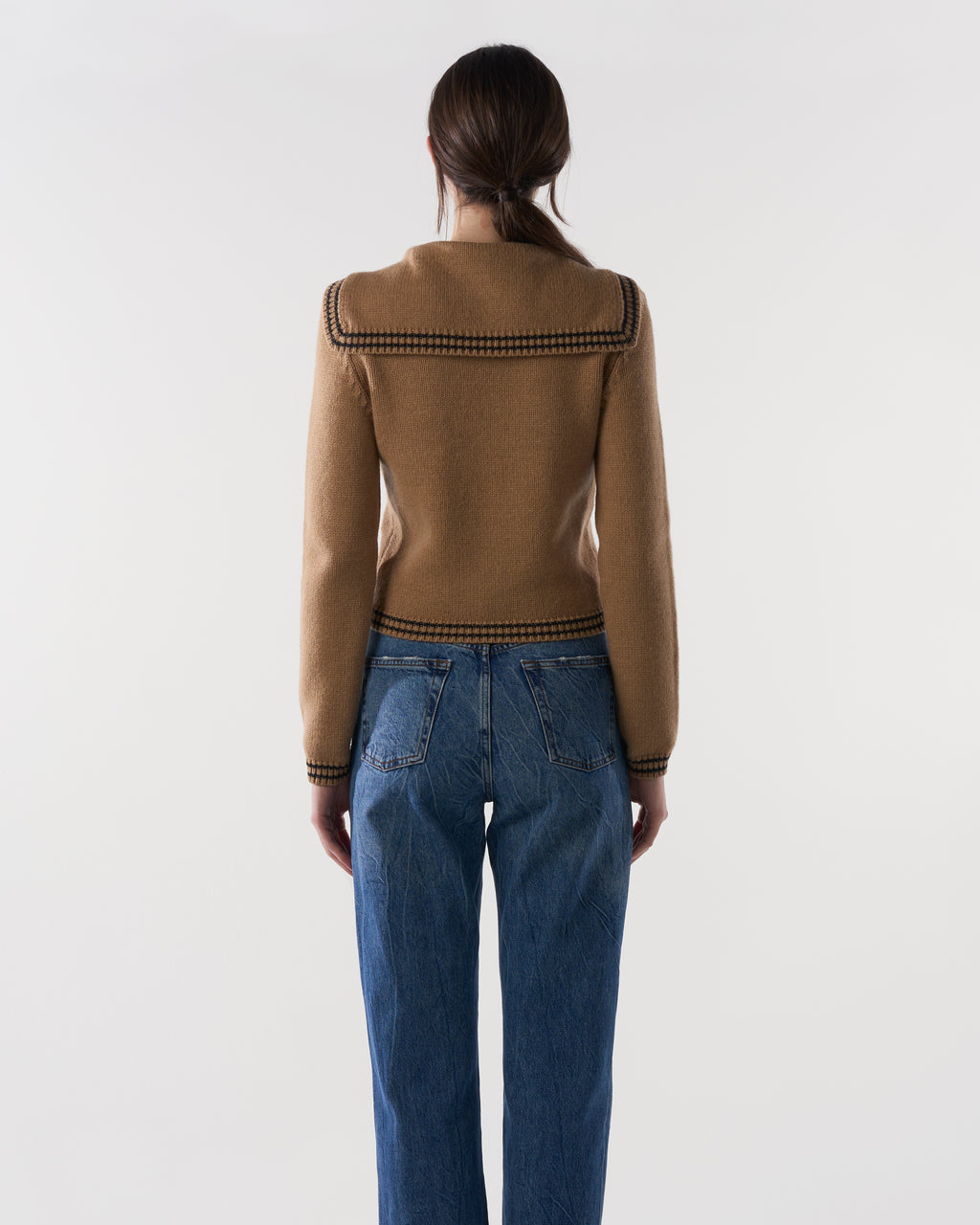 Sailor-Collar Cardigan in Brown Sugar Lambswool