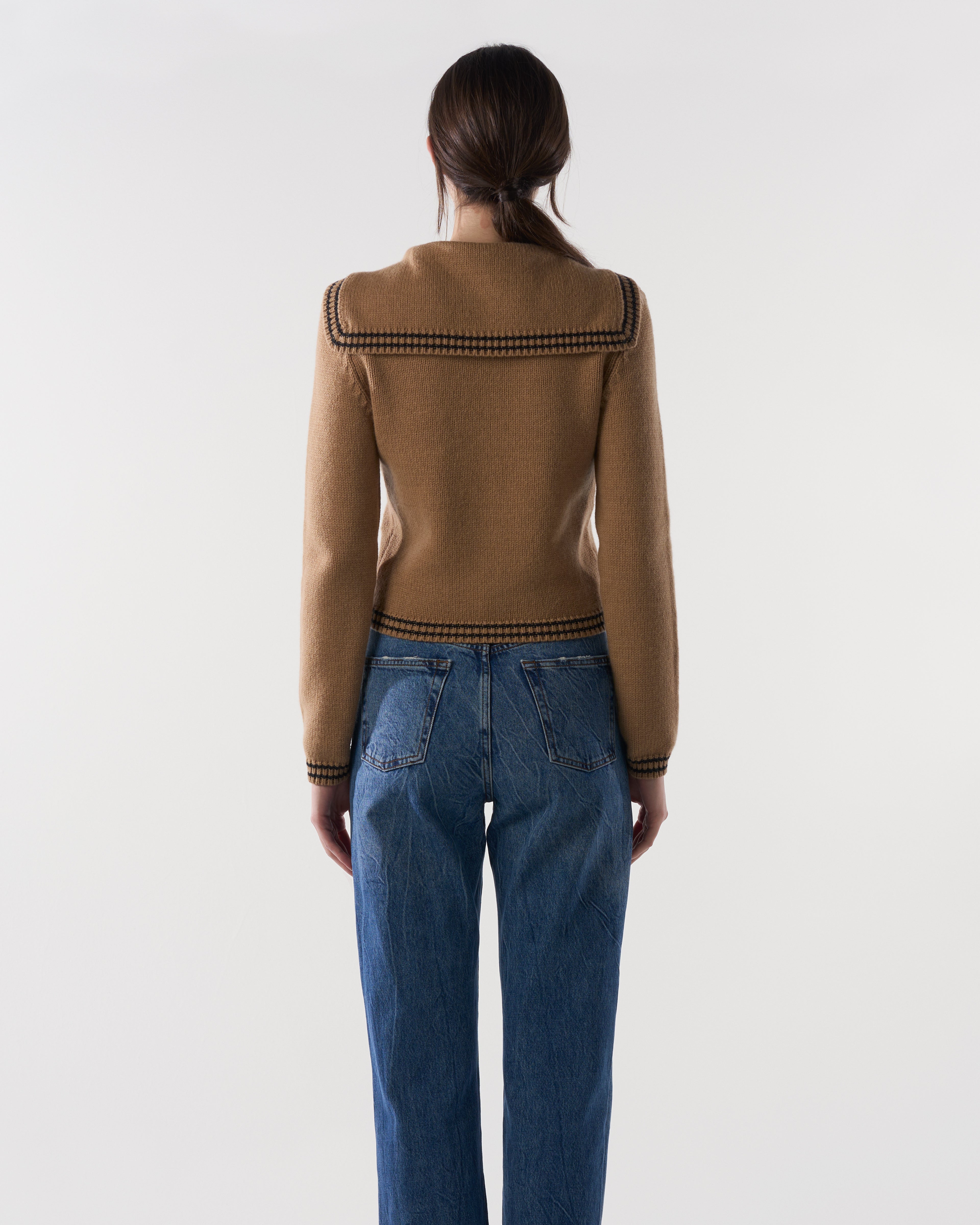 Sailor-Collar Cardigan in Brown Sugar Lambswool