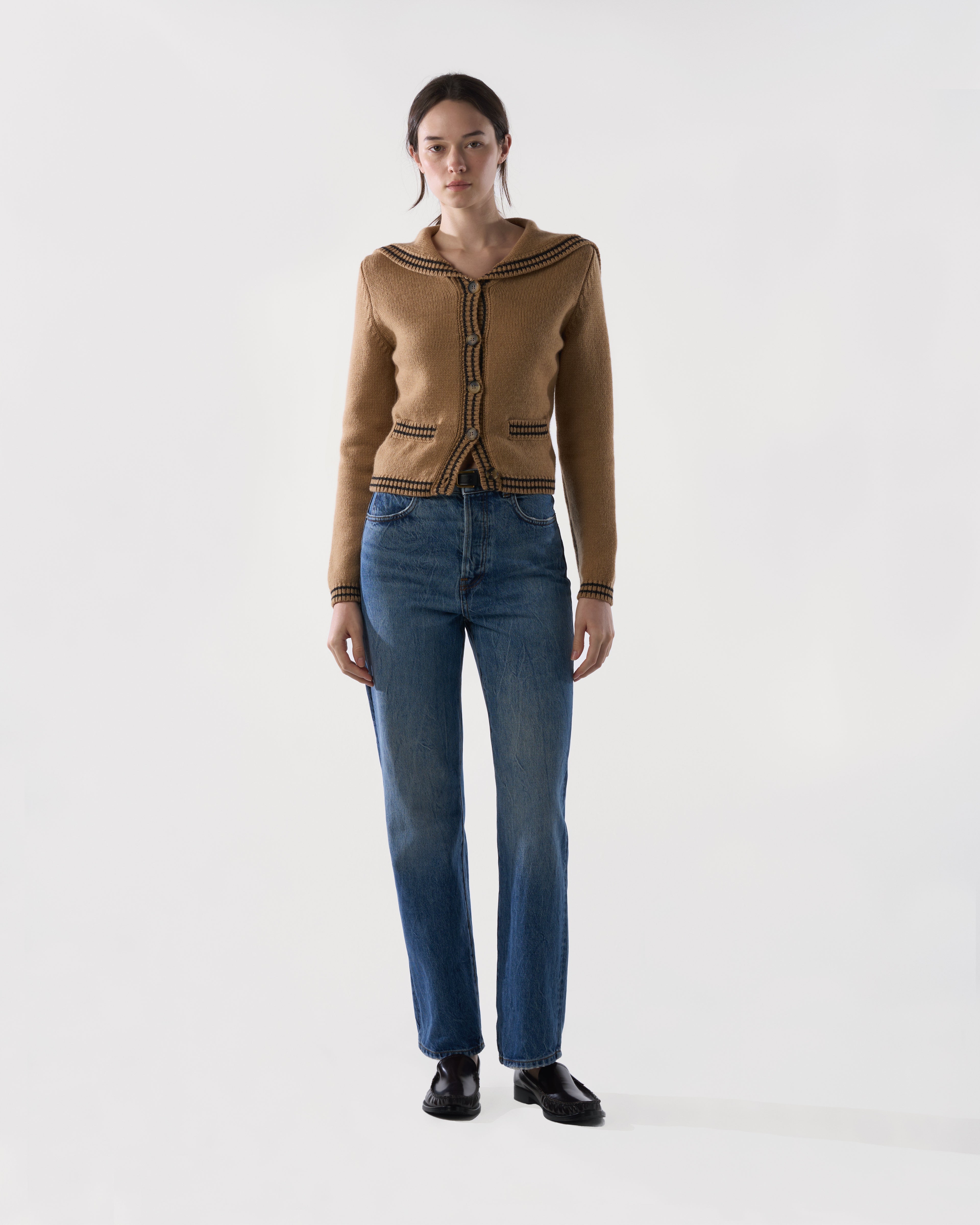 Sailor-Collar Cardigan in Brown Sugar Lambswool