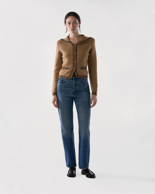 Sailor-Collar Cardigan in Brown Sugar Lambswool