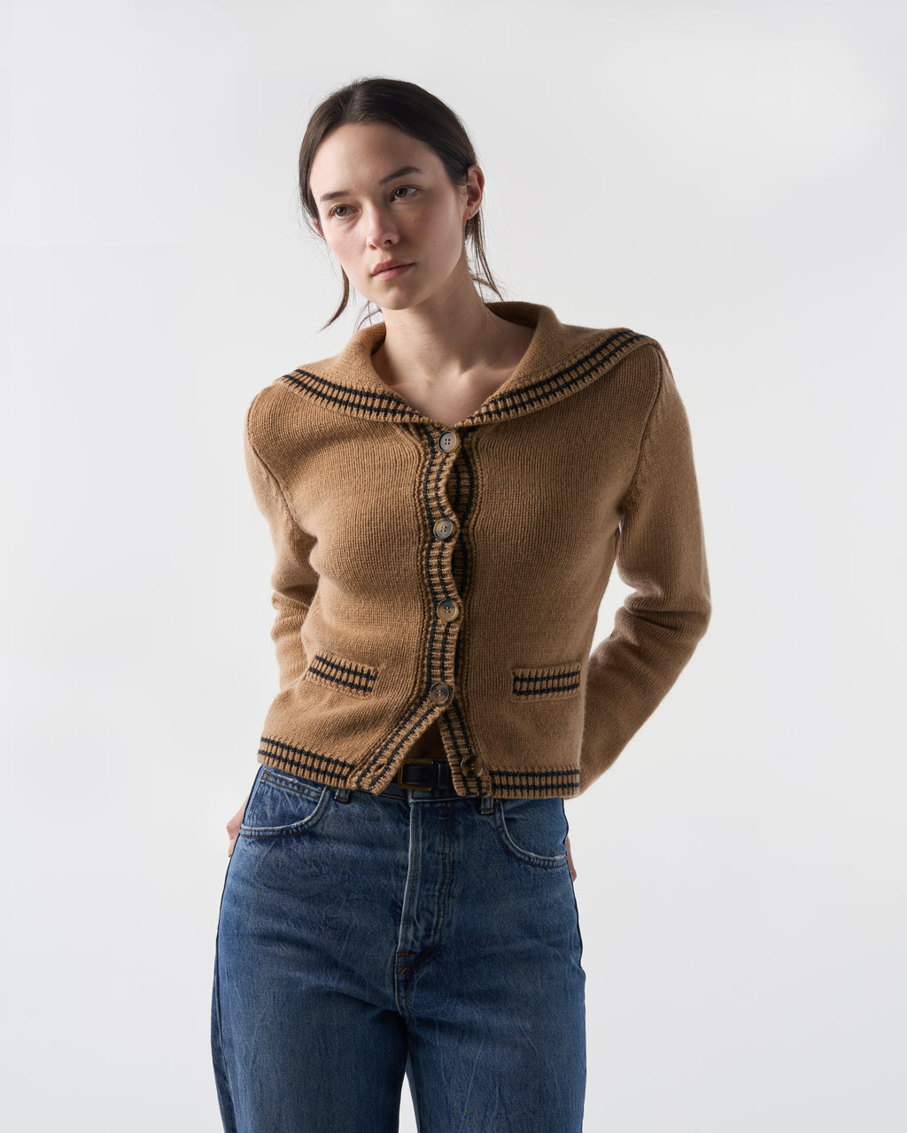 Sailor-Collar Cardigan in Brown Sugar Lambswool