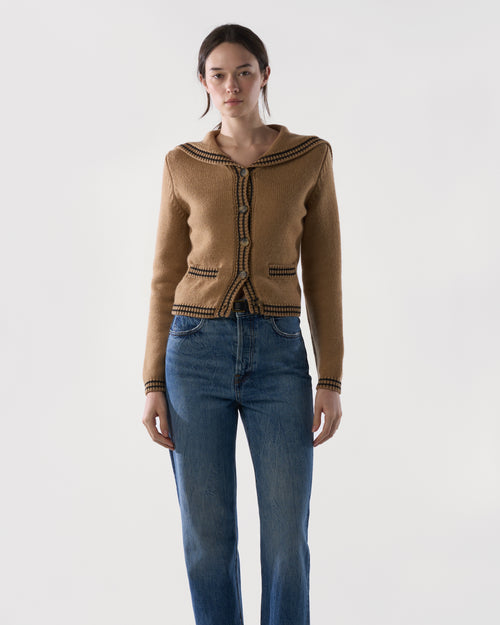 Sailor-Collar Cardigan in Brown Sugar Lambswool
