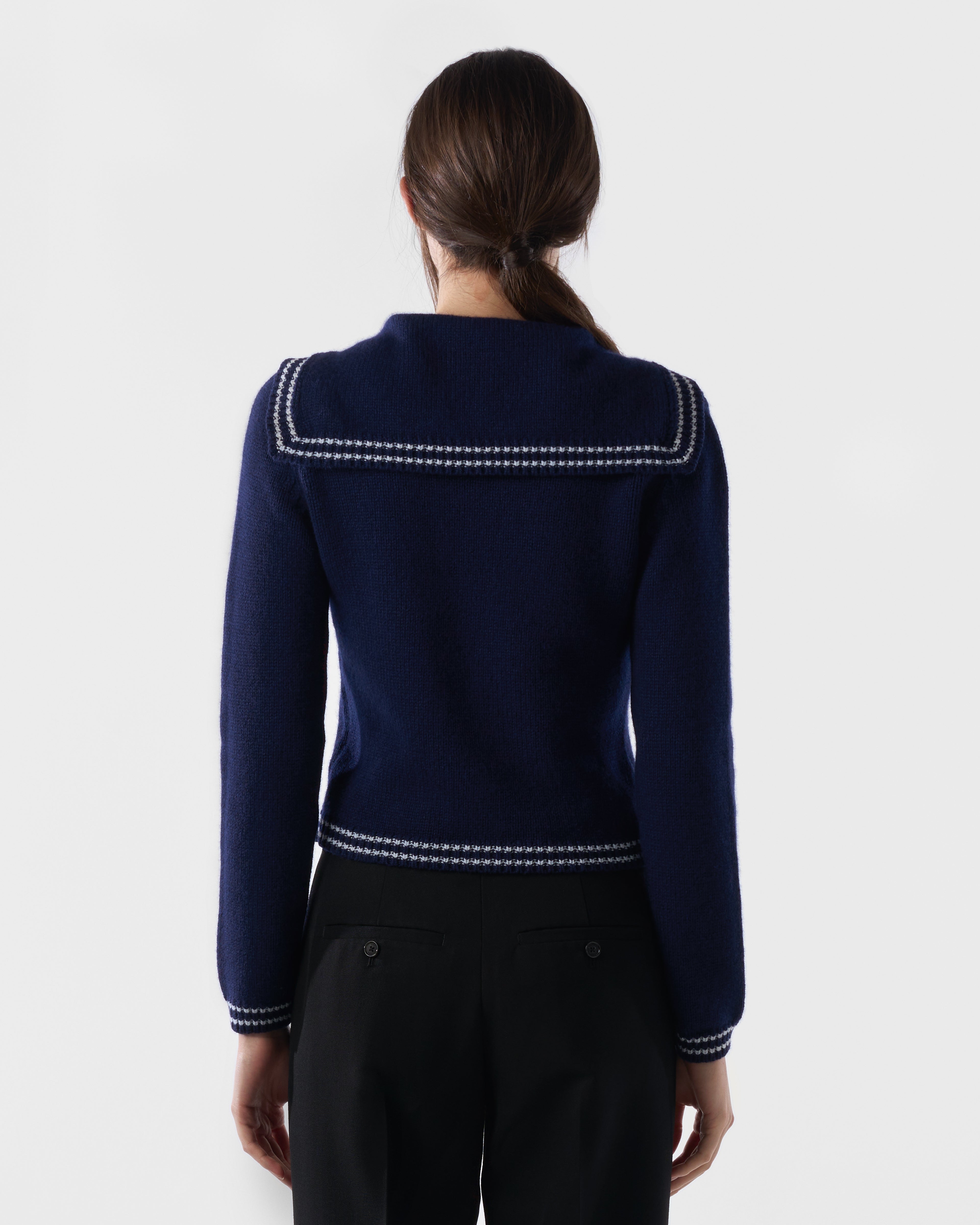 Sailor-Collar Cardigan in British Blue Lambswool