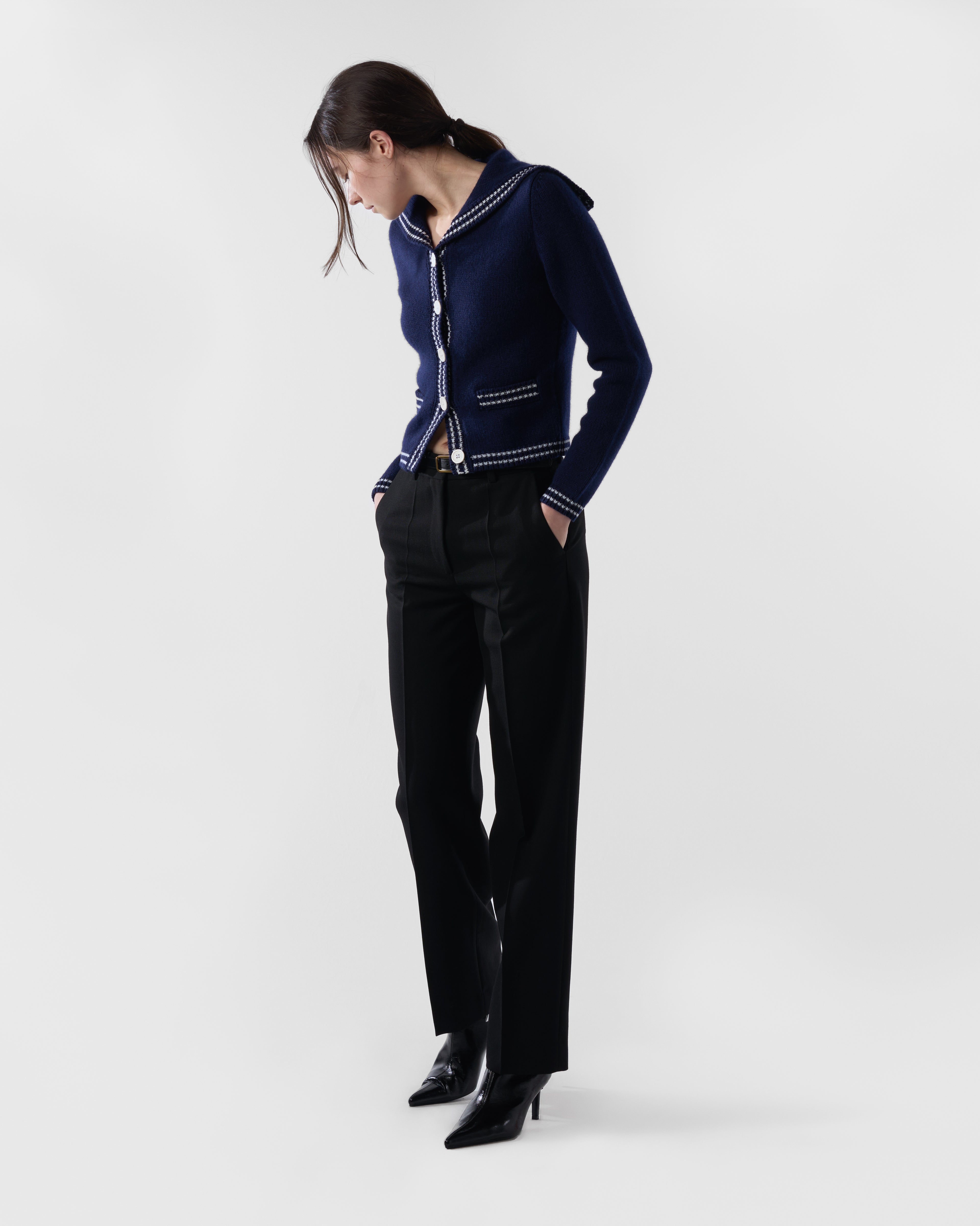 Sailor-Collar Cardigan in British Blue Lambswool