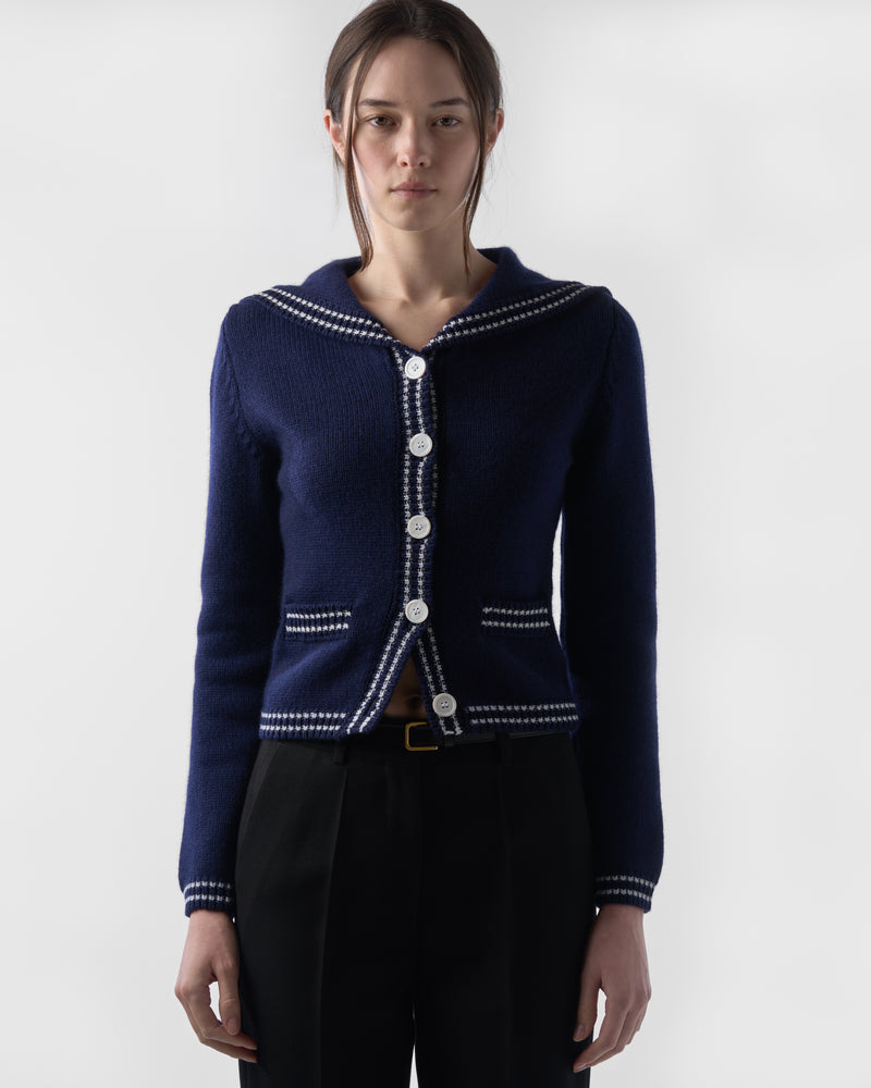 Sailor-Collar Cardigan in British Blue Lambswool